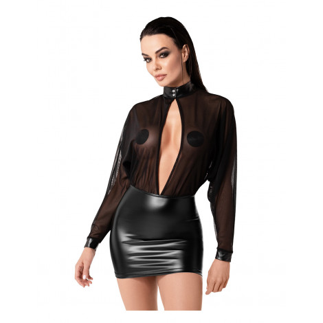 Mini robe Opium F348 wetlook et tulle|Lingerie et Vêtement Femme|NatureCoquine