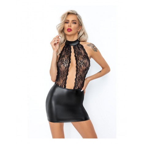 Robe courte wetlook et dentelle F279|Lingerie et Vêtement Femme|NatureCoquine
