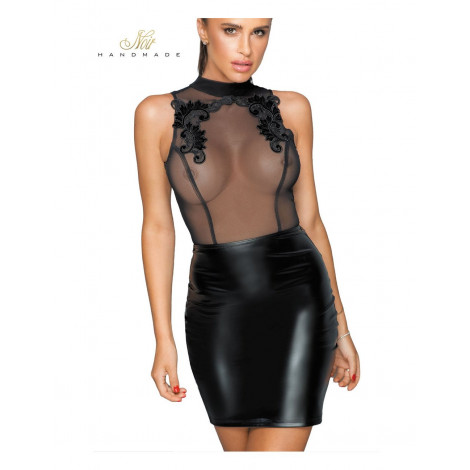Robe wetlook et broderies F222|Lingerie et Vêtement Femme|NatureCoquine