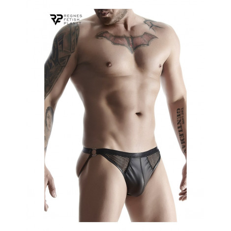 Jock strap noir wetlook et résille - Regnes|Lingerie et Vêtement Homme|NatureCoquine