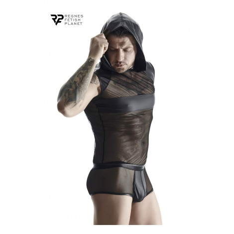 T-shirt à capuche wetlook et mesh - Regnes|Lingerie et Vêtement Homme|NatureCoquine