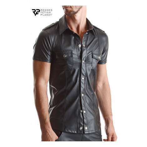 Chemise manches courtes wetlook noire Luca - Regnes|Lingerie et Vêtement Homme|NatureCoquine