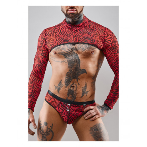 Crop top tulle zébré rouge et noir - Regnes|Lingerie et Vêtement Homme|NatureCoquine