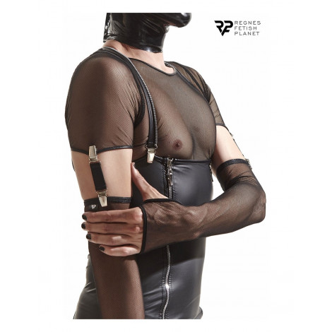 Gants longs en maille noire avec bretelles - Regnes|Lingerie et Vêtement Homme|NatureCoquine