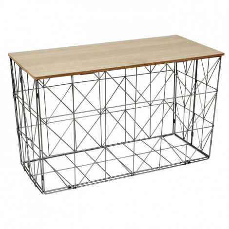 Table Coffre Pliable "Filaire" 80cm Gris & Naturel|Table Basse|Paris Prix