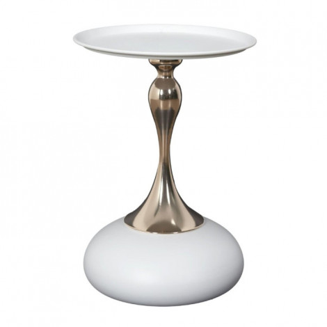 Table d'Appoint Design "Portebello" 54cm Blanc & Or|Table Basse|Paris Prix