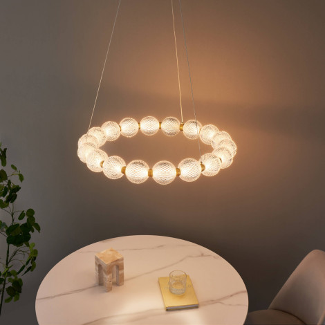 Suspension LED dorée multi sphères transparentes 57 cm - Roseli|Suspensions|Kosilum