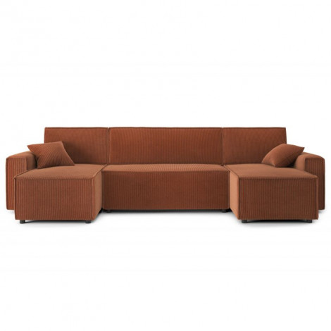 Canapé panoramique MIRA convertible velours côtelé terracotta 6 places|Canape|Baita Home