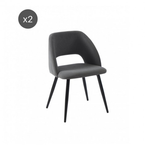 Lot de 2 chaises VINTAGE velours côtelé gris pieds métal noir|Chaise|Baita Home