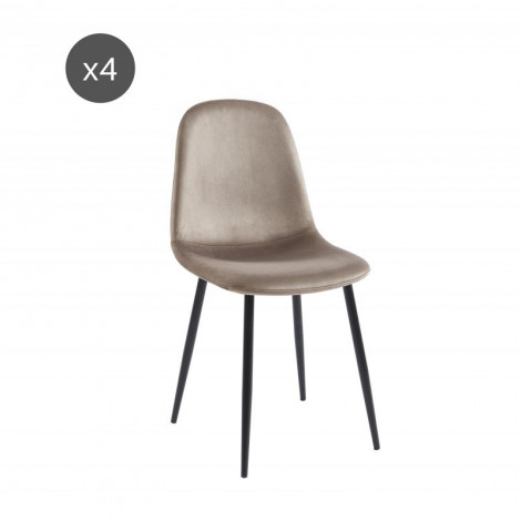 Lot de 4 chaises LENA velours taupe pieds en métal noir|Chaise|Baita Home