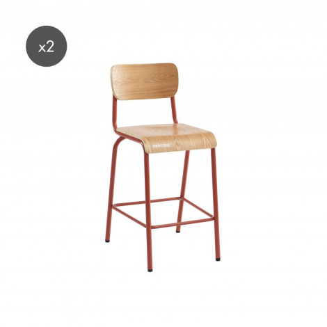 Lot 2 chaises de bar PANTONE terracotta et placage frêne pieds métal|Chaise|Baita Home