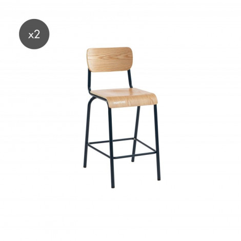 Lot 2 chaises de bar PANTONE bleu nuit et placage frêne pieds métal|Chaise|Baita Home