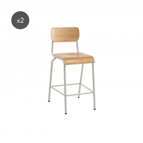 Lot 2 chaises de bar PANTONE beige sable et placage frêne pieds métal|Chaise|Baita Home