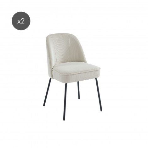 Lot de 2 chaises GINA velours côtelé écru pieds métal noir|Chaise|Baita Home