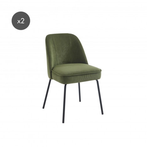 Lot de 2 chaises GINA velours côtelé kaki pieds métal noir|Chaise|Baita Home