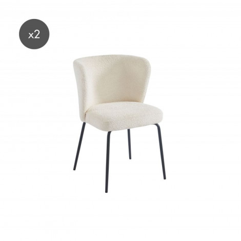 Lot de 2 chaises ZOE tissu bouclette écru pieds métal noir|Chaise|Baita Home