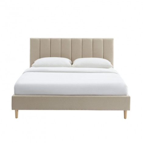 Lit double MARIUS tissu beige 160x200 sommier inclus|Lit Adulte|Baita Home