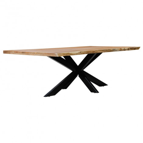 Table 200x100 cm bois d'acacia pied central croix métal noir - OTTAWA|Table|Meuble et moi