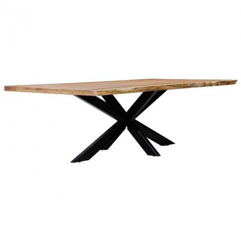 Table 220x100 cm bois d'acacia pied central croix métal noir - OTTAWA|Table|Meuble et moi