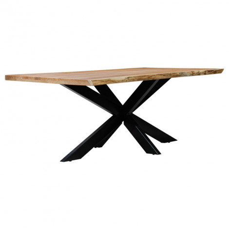 Table 180x90 cm bois d'acacia pied central croix métal noir - OTTAWA|Table|Meuble et moi