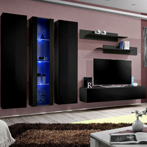Meuble TV Mural Design "Fly IV" 310cm Noir|Meuble TV|Paris Prix