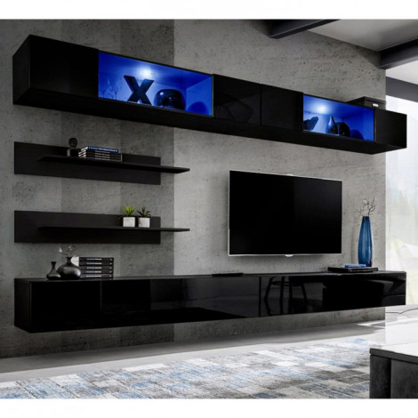 Meuble TV Mural Design "Fly VIII" 320cm Noir|Meuble TV|Paris Prix