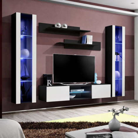 Meuble TV Mural Design "Fly XIX" 260cm Blanc & Noir|Meuble TV|Paris Prix