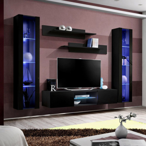 Meuble TV Mural Design "Fly XIX" 260cm Noir|Meuble TV|Paris Prix