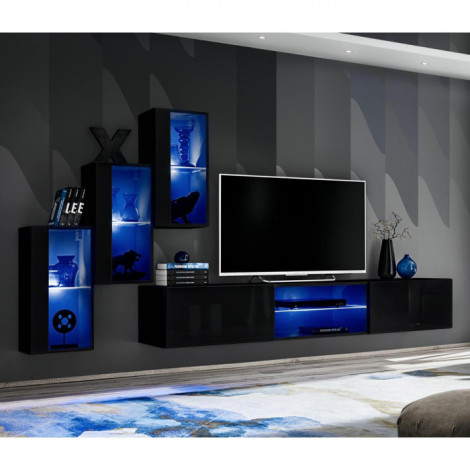 Ensemble Meuble TV Design "Switch XXII" 210cm Noir|Meuble TV|Paris Prix