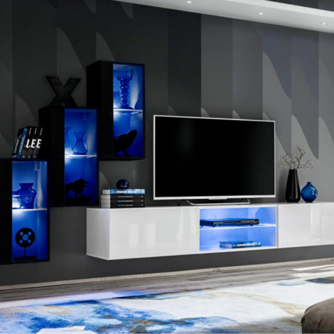 Ensemble Meuble TV "Switch XXII" 210cm Noir & Blanc|Meuble TV|Paris Prix