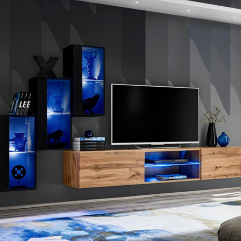 Ensemble Meuble TV "Switch XXII" 210cm Noir & Naturel|Meuble TV|Paris Prix