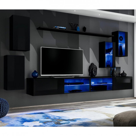 Ensemble Meuble TV Design "Switch XXV" 280cm Noir|Meuble TV|Paris Prix