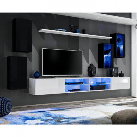 Ensemble Meuble TV Design "Switch XXV" 280cm Noir & Blanc|Meuble TV|Paris Prix