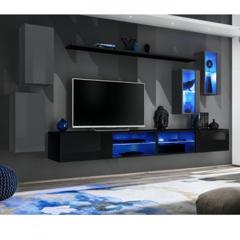 Ensemble Meuble TV "Switch XXV" 280cm Gris & Noir|Meuble TV|Paris Prix