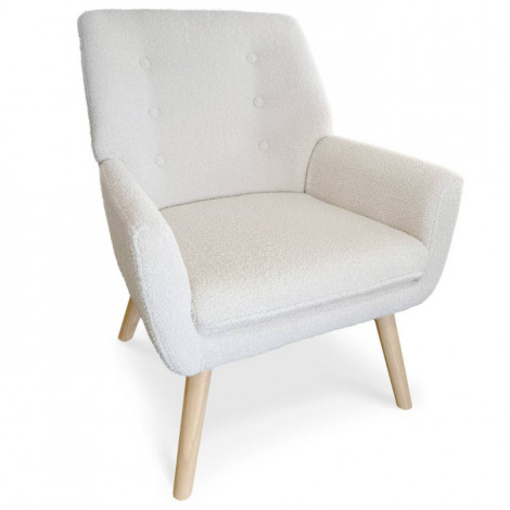 Fauteuil Scandinave en Bouclette Lainée "Tia" 85cm Crème|Fauteuil / Chauffeuse|Paris Prix