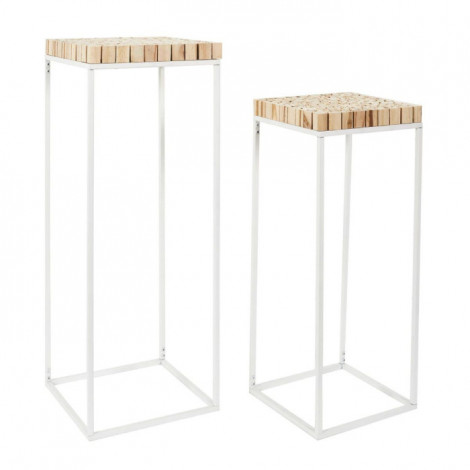 Lot de 2 Sellettes Gigognes "Rondin" 90cm Blanc|Table Basse|Paris Prix