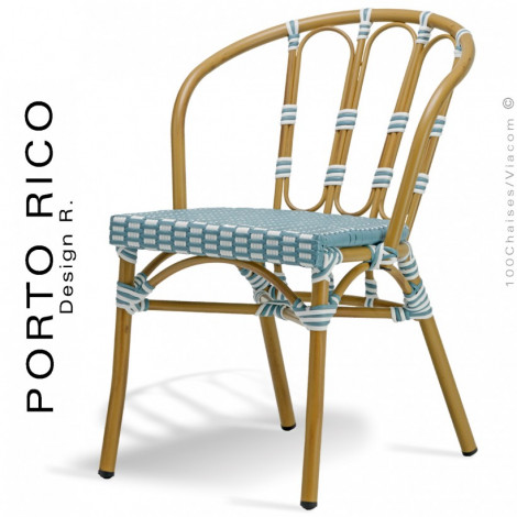Chaise pour café extérieur COSTA RICA / PORTO RICO, structure aluminium peint, assise et dossier tressage osier synthétique.|Chaise|100chaises