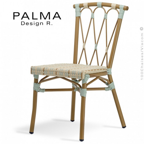 Chaise pour café terrasse extérieur PALMA, structure aluminium peint, assise et dossier tressage osier synthétique.|Chaise|100chaises