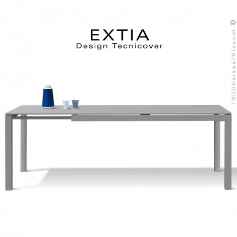 Table repas rectangulaire d'extérieur extensible EXTIA-250, structure acier galvanisé finition peint, avec rallonge intégrée.|Table|100chaises