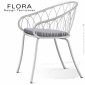 Fauteuil design chic d'extérieur FLORA, structure acier peint, assise confort avec coussin habillage tissu - Lot de 2 pièces.|Fauteuil / Chauffeuse|100chaises