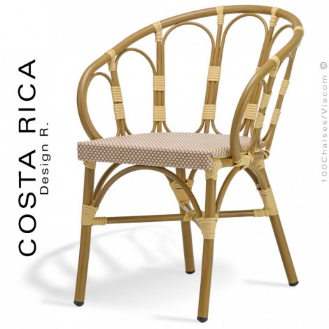 Fauteuil pour terrasse COSTA RICA / PORTO RICO, structure aluminium peint, assise et dossier tressage osier synthétique.|Fauteuil / Chauffeuse|100chaises