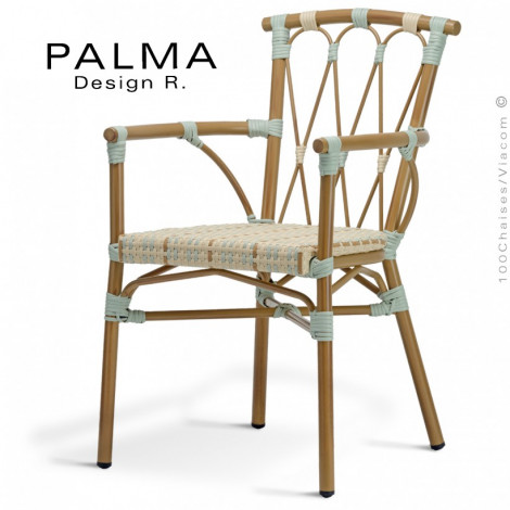 Fauteuil pour café terrasse extérieur PALMA, structure aluminium peint, assise et dossier tressage osier synthétique.|Fauteuil / Chauffeuse|100chaises