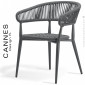 Fauteuil confort repas pour extérieur CANNES, structure aluminium peint, assise et dossier corde tressée marine.|Fauteuil / Chauffeuse|100chaises