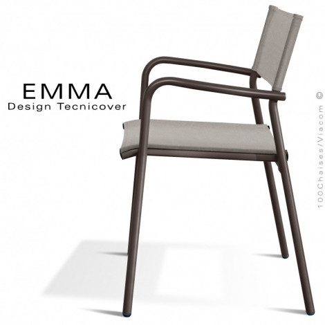 Fauteuil repas d'extérieur EMMA, structure aluminium peint, assise et dossier tissu technique Batyline - Lot de 4 pièces.|Fauteuil / Chauffeuse|100chaises