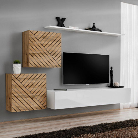 Ensemble Meuble TV "Switch Lamel V" 250cm Blanc & Naturel|Meuble TV|Paris Prix