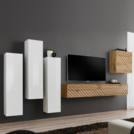 Ensemble Meuble TV "Switch Lamel III" 330cm Naturel & Blanc|Meuble TV|Paris Prix