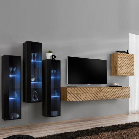 Ensemble Meuble TV "Switch Lamel XIII" 330cm Naturel & Noir|Meuble TV|Paris Prix