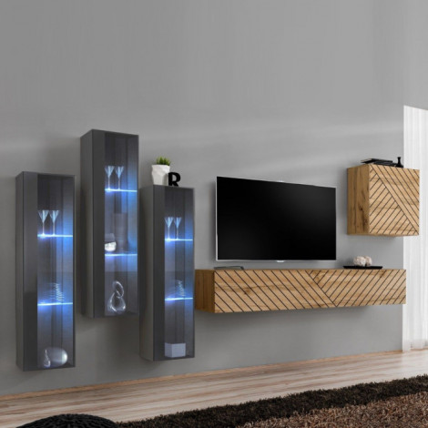 Ensemble Meuble TV "Switch Lamel XIII" 330cm Naturel & Gris|Meuble TV|Paris Prix