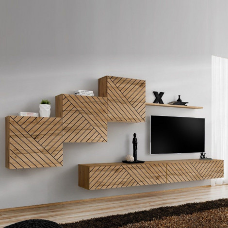 Ensemble Meuble TV "Switch Lamel X" 330cm Naturel|Meuble TV|Paris Prix