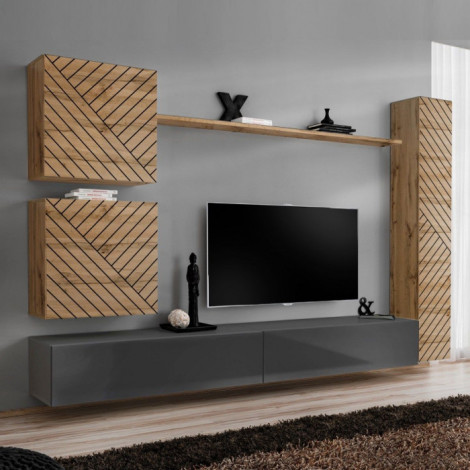 Ensemble Meuble TV "Switch Lamel VIII" 280cm Gris & Naturel|Meuble TV|Paris Prix